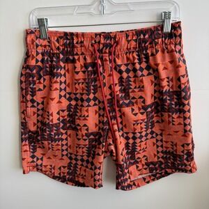 Mr. Swim Geometric Print Lined Beach Swim Shorts Trunks Men's Small Orange